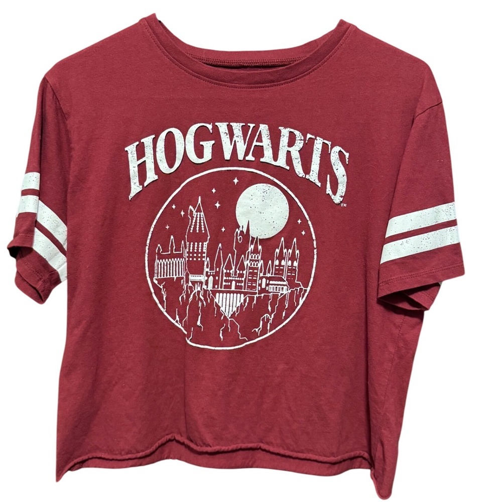 Harry Potter Hogwarts Graphic Crop T-Shirt Burgundy Jerry Leigh Large